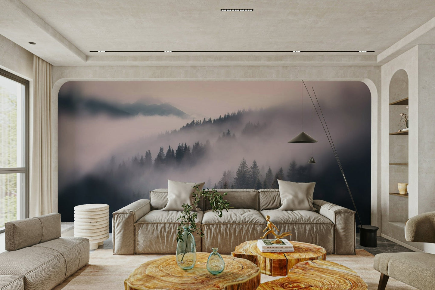 Nature-inspired mural evoking peaceful forest atmosphere

