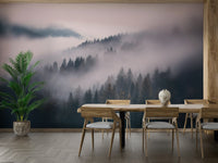 Forest wall mural with atmospheric depth and silence

