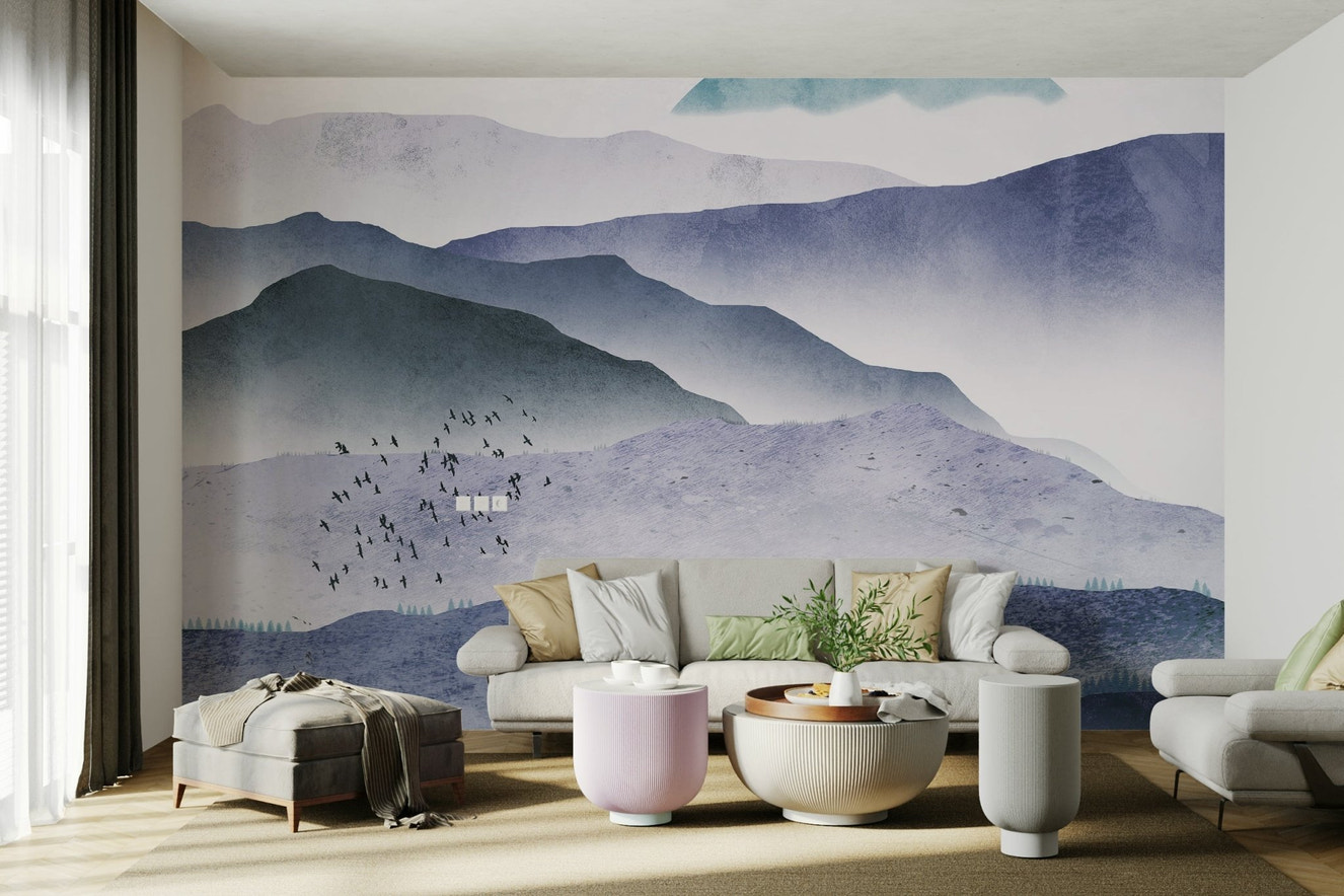 Misty mountain range mural design

