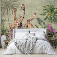 Sunset over savannah grasslands mural for living room walls

