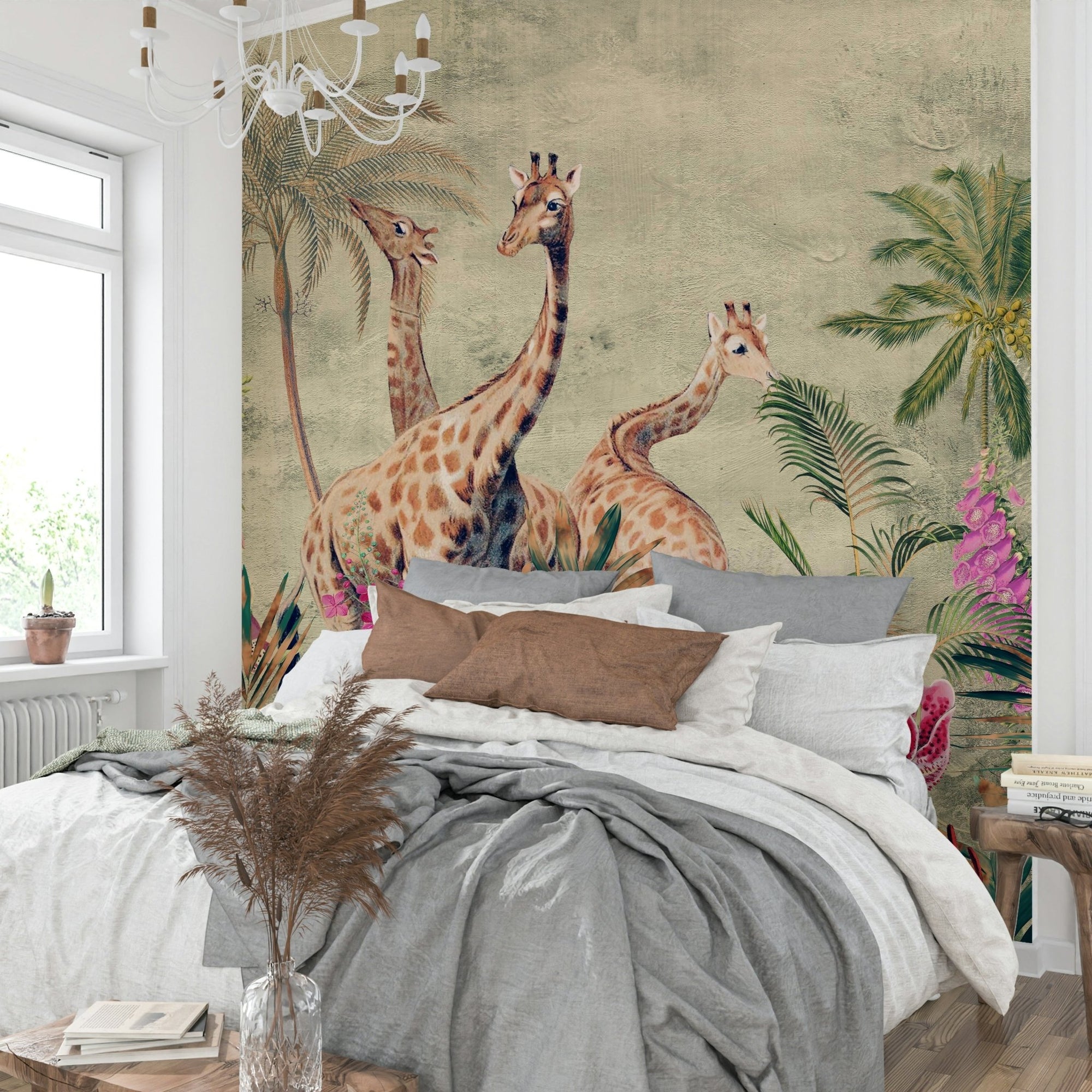 Whispers of the Savannah mural with acacia trees at sunset, GD1266