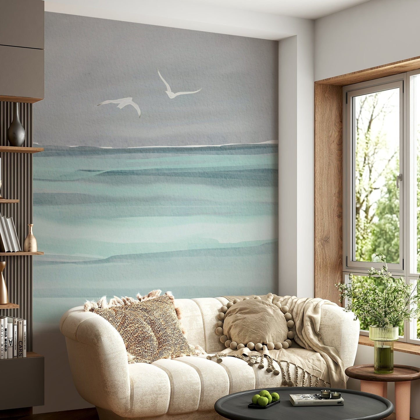 Close-up of sea-inspired wall mural texture

