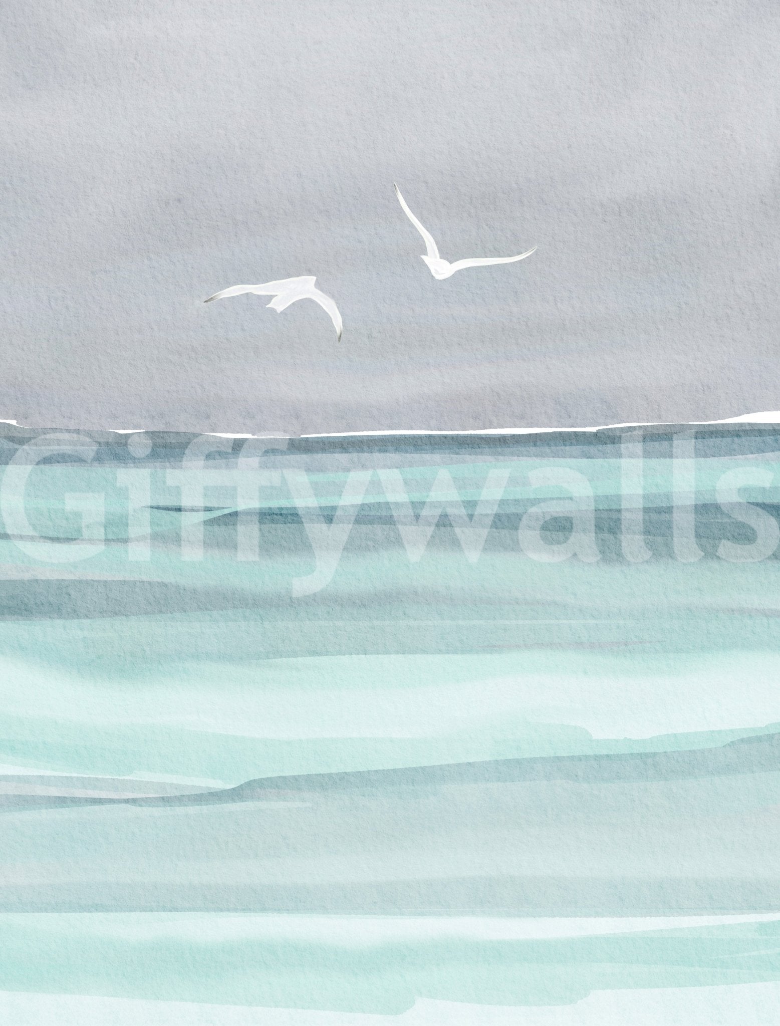 Living room accent with ocean-inspired mural

