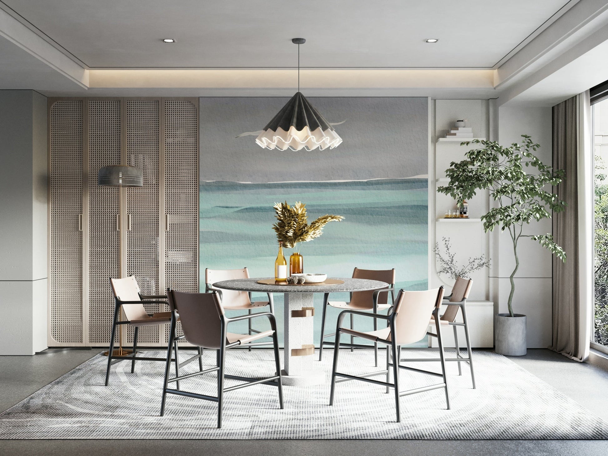 Coastal landscape wallpaper with serene blues

