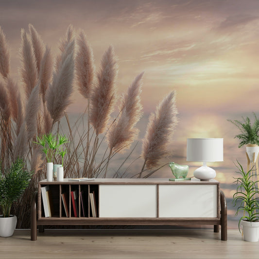 Whispers of the Shore mural with soft beach tones

