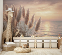 Coastal mural featuring gentle waves and sky gradient

