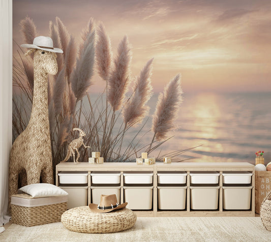 Coastal mural featuring gentle waves and sky gradient

