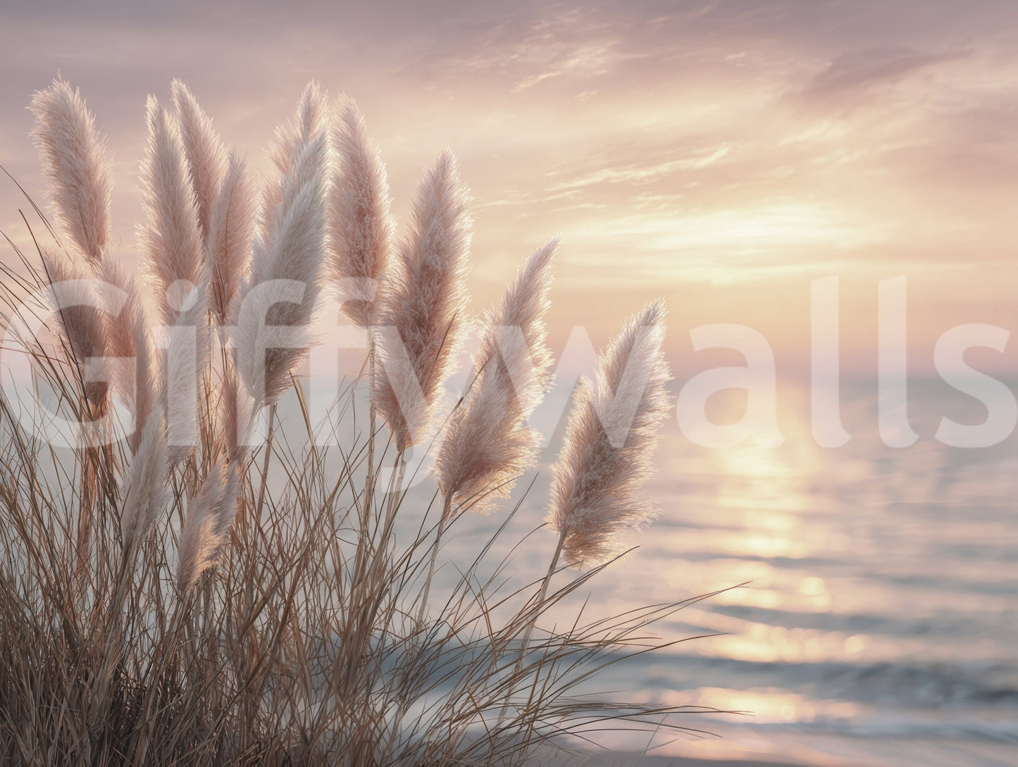 Bedroom with minimalist coastal Whispers mural backdrop

