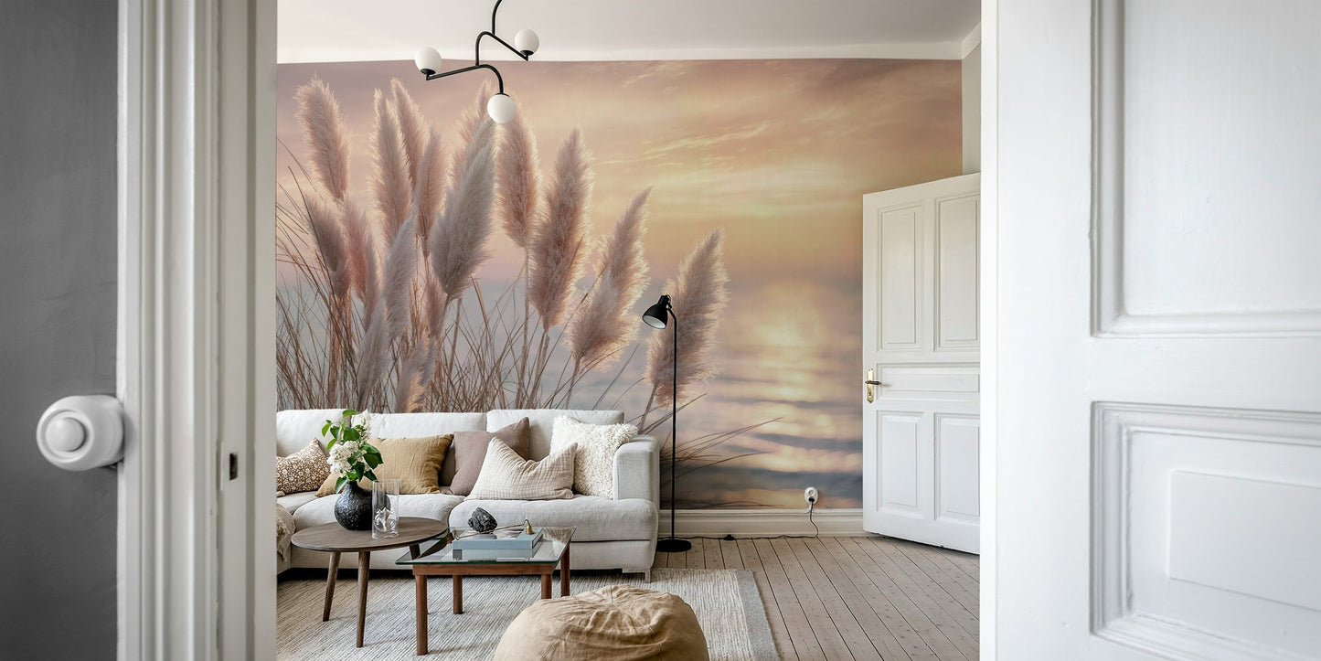 Muted coastal color palette on large-scale wall mural

