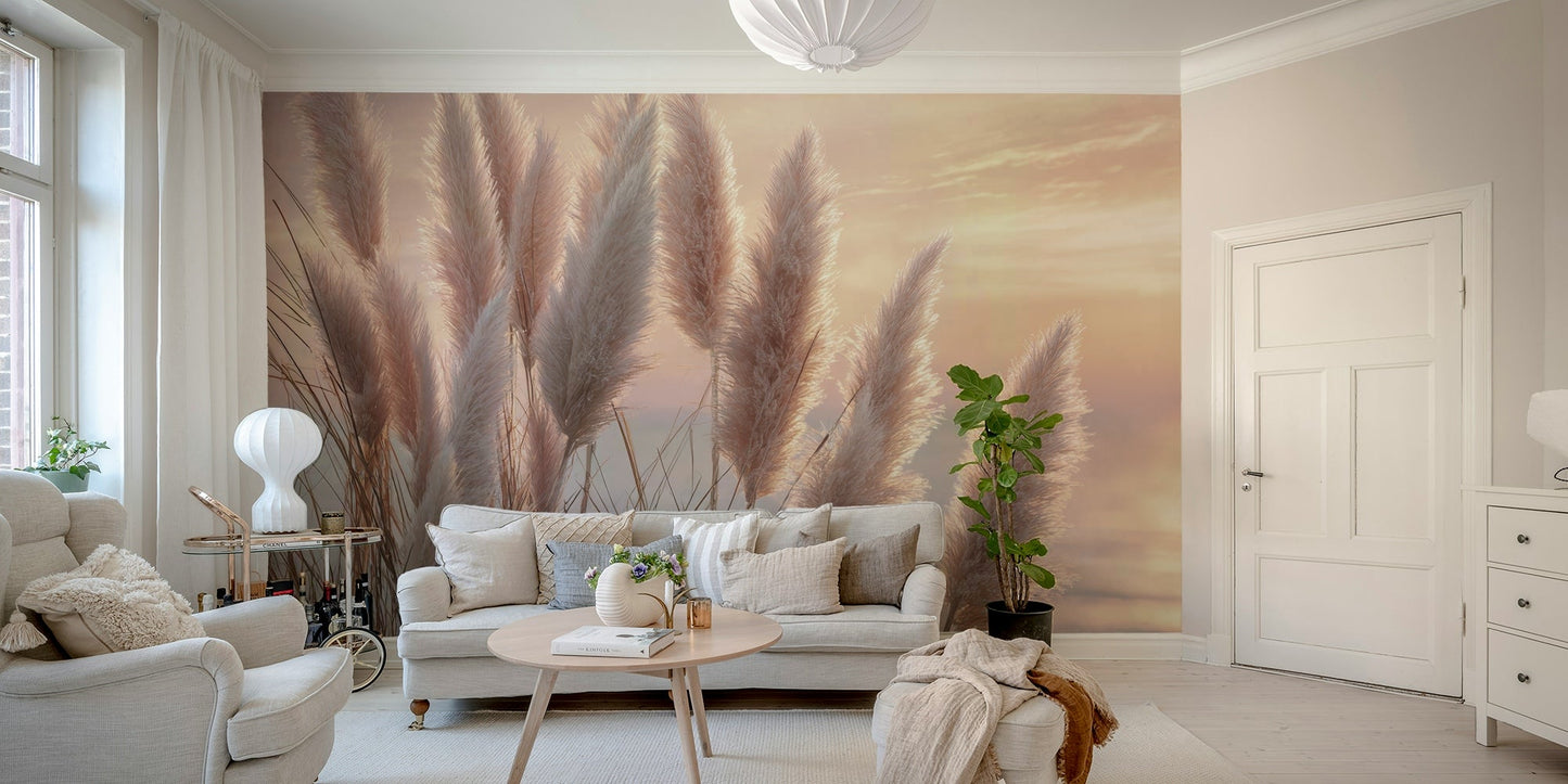 Serene wall mural with shoreline-inspired design

