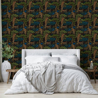 A serene jungle scene wall mural with majestic tigers.


