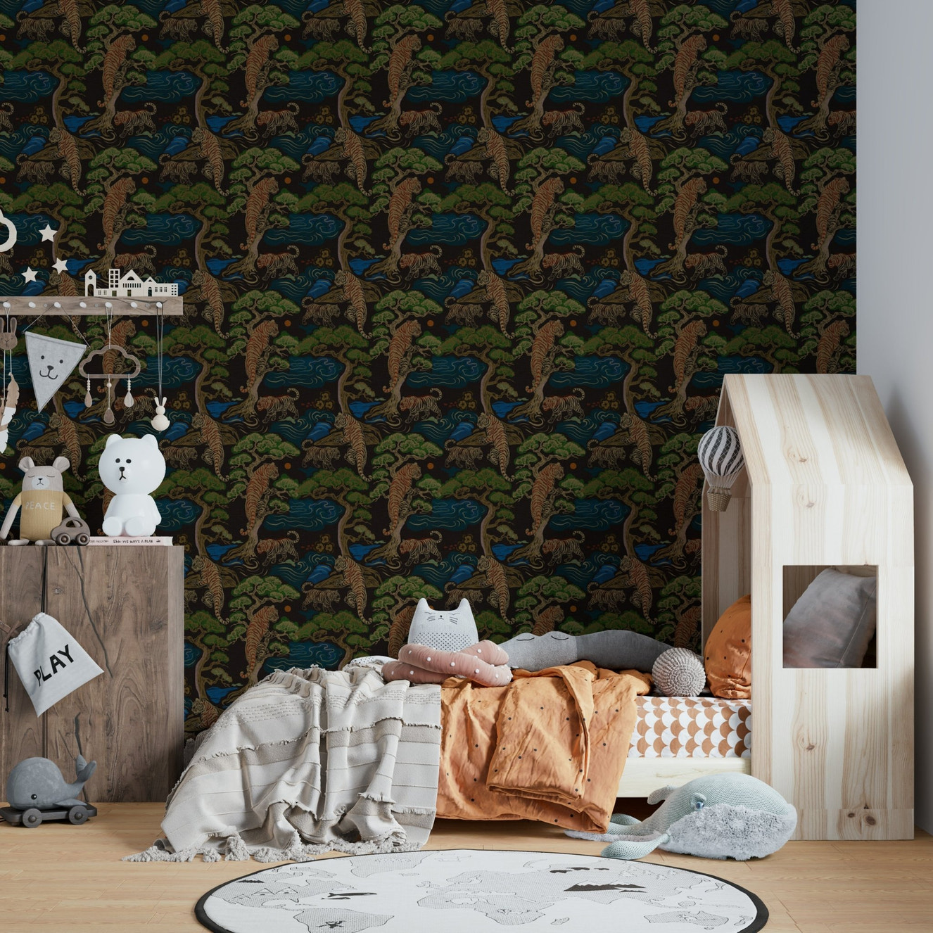 A beautiful tiger and jungle wallpaper mural for a feature wall.

