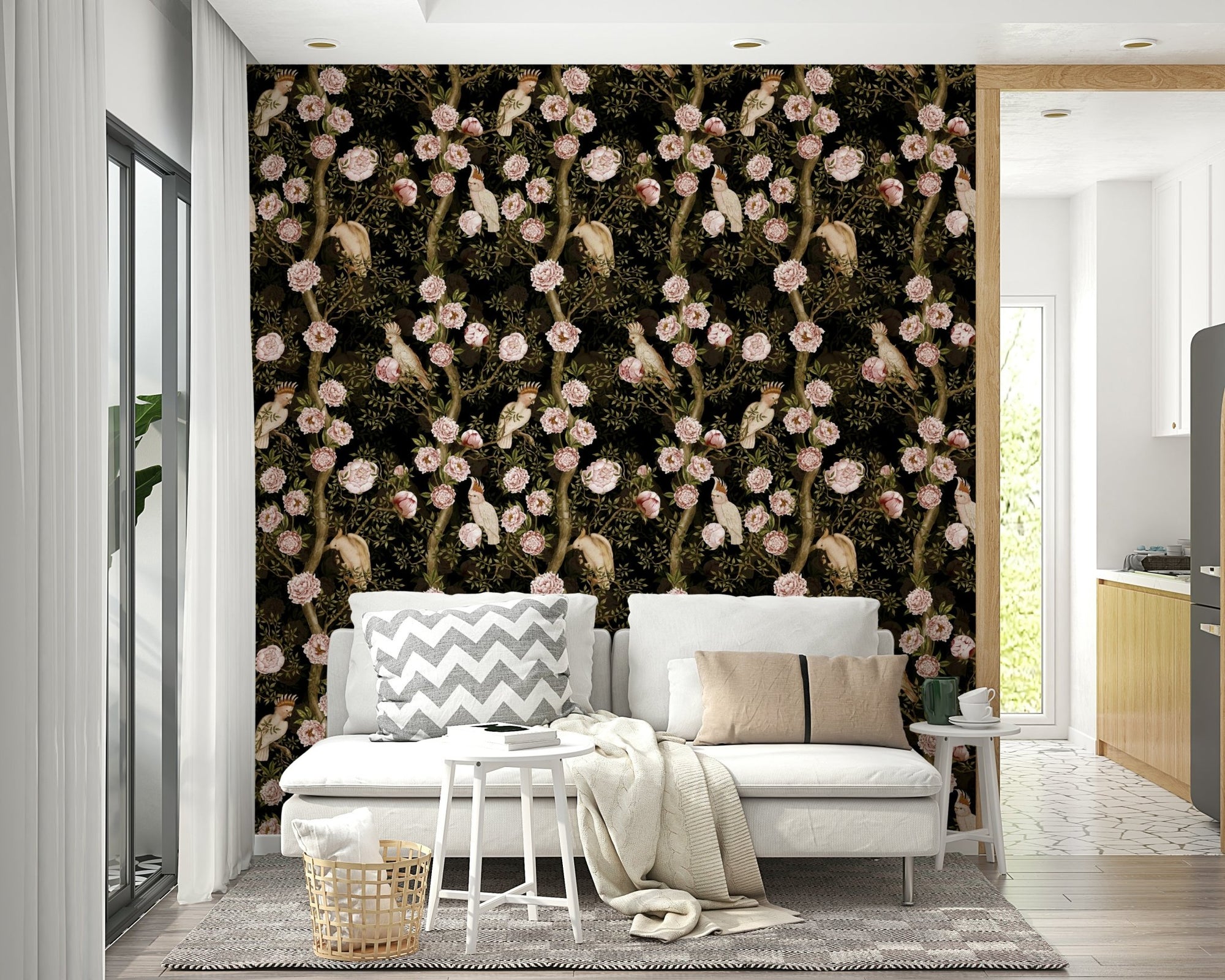 Tropical leaf mural design in soft green tones, GD1474