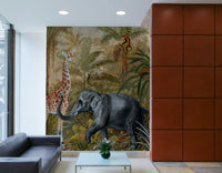 Forest mural with sunlight filtering through trees

