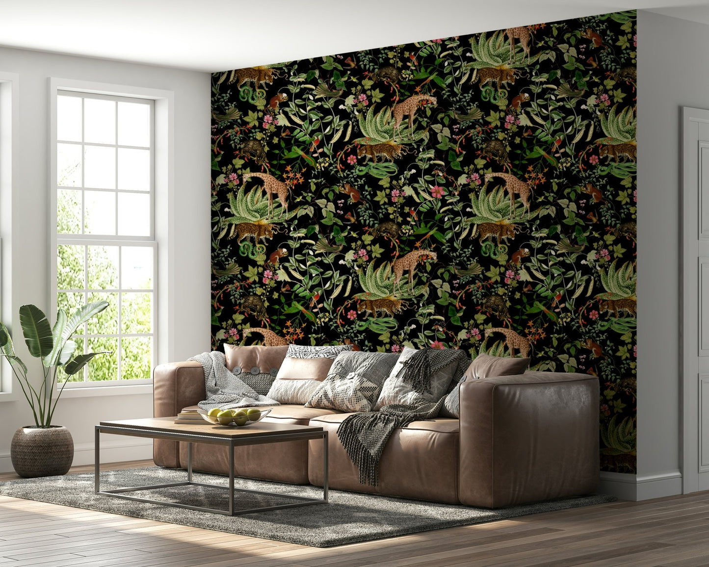 A serene forest wallpaper with wildlife and plants., GD1398