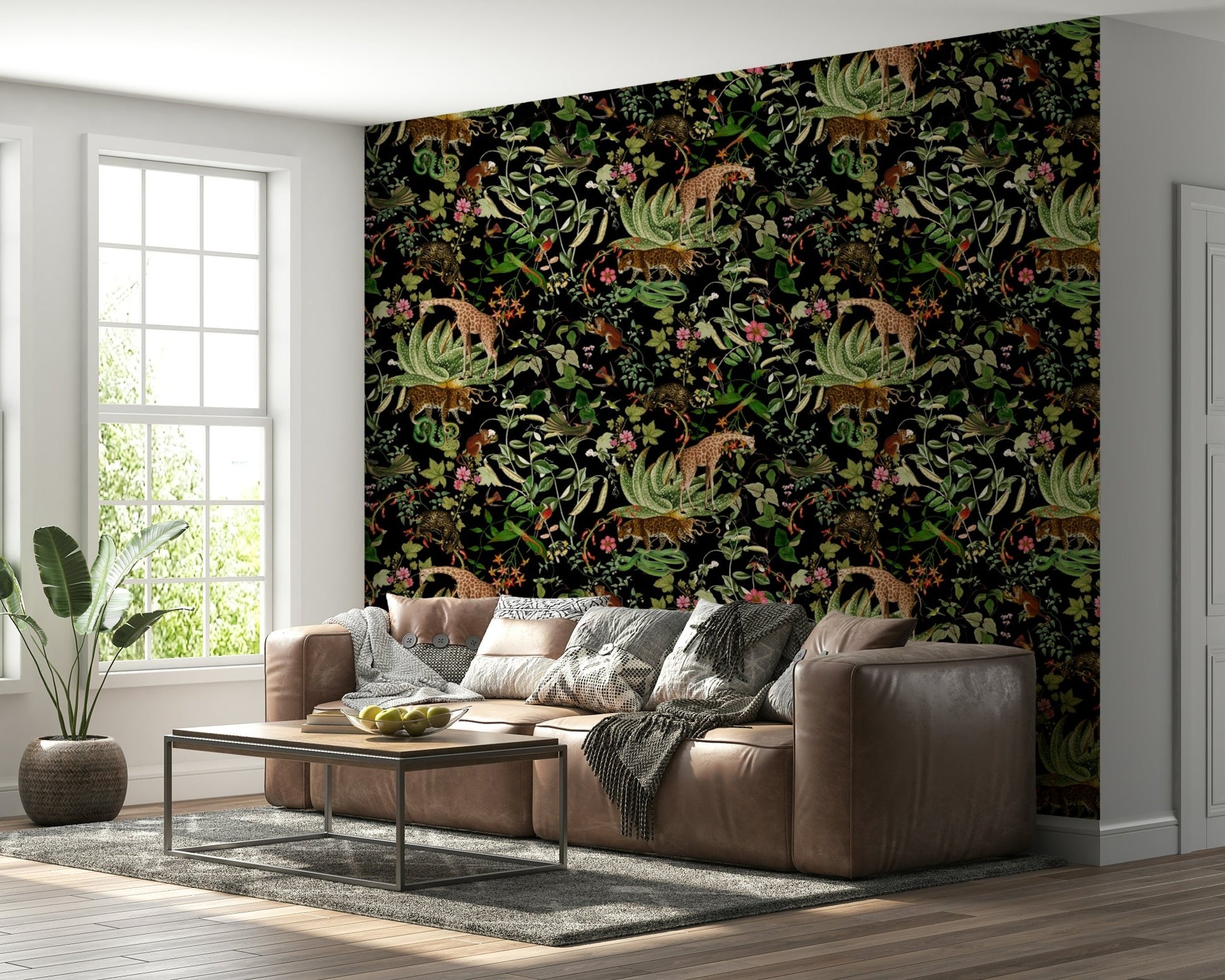 A serene forest wallpaper with wildlife and plants., GD1398