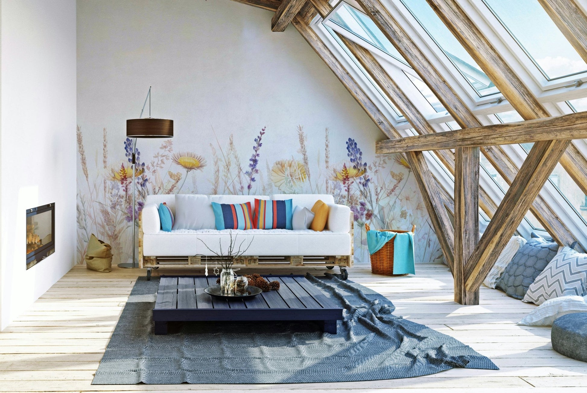 Wildflower meadow wall mural with vibrant blooms.

