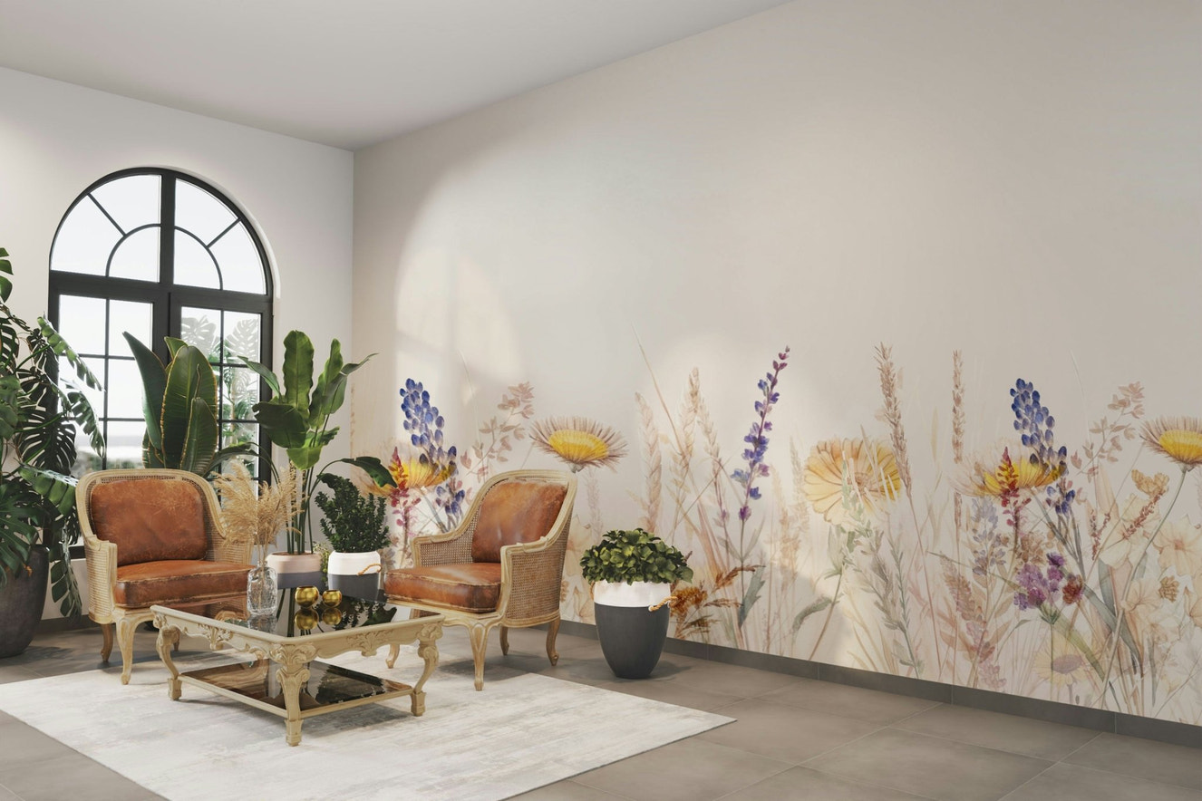 Whispers of the wildflower mural creating a serene space.

