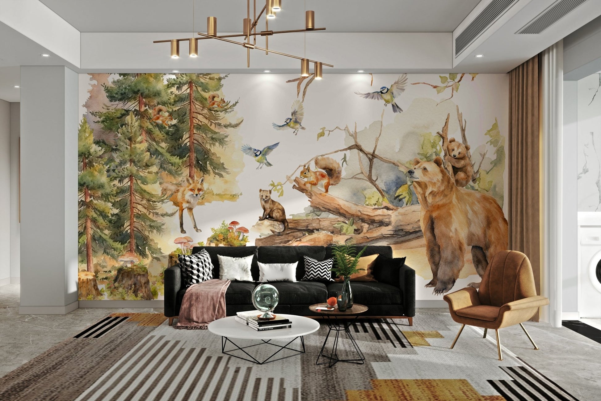 Enchanting trees and wildlife wall mural for living spaces, GD1243