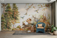 Woodland animals in a vibrant forest setting mural design, GD1243