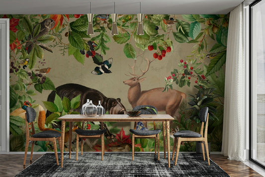 Whispers of the Wildwood mural with forest details

