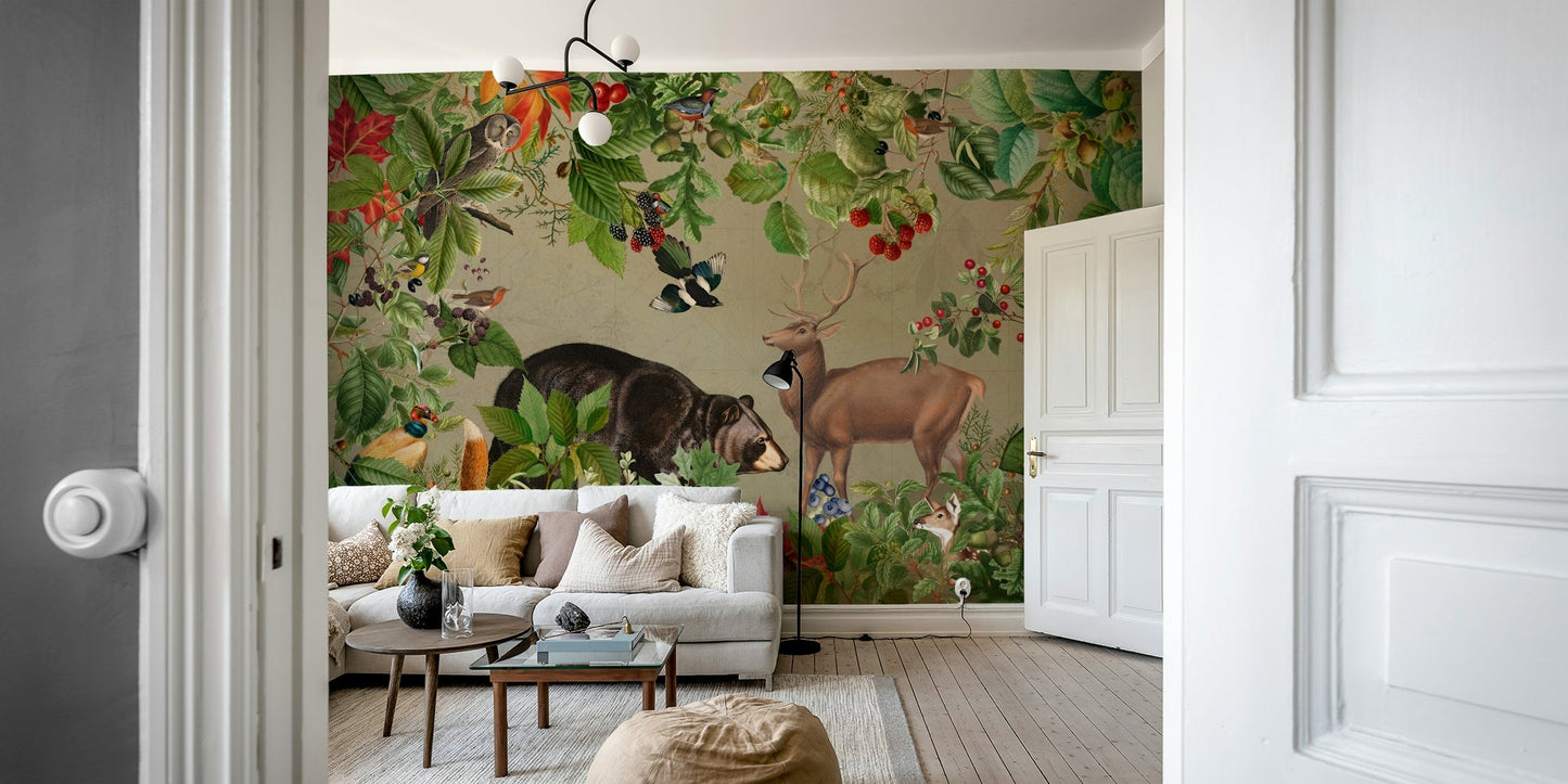 Mystical forest wall mural with trees and foliage, GD1214