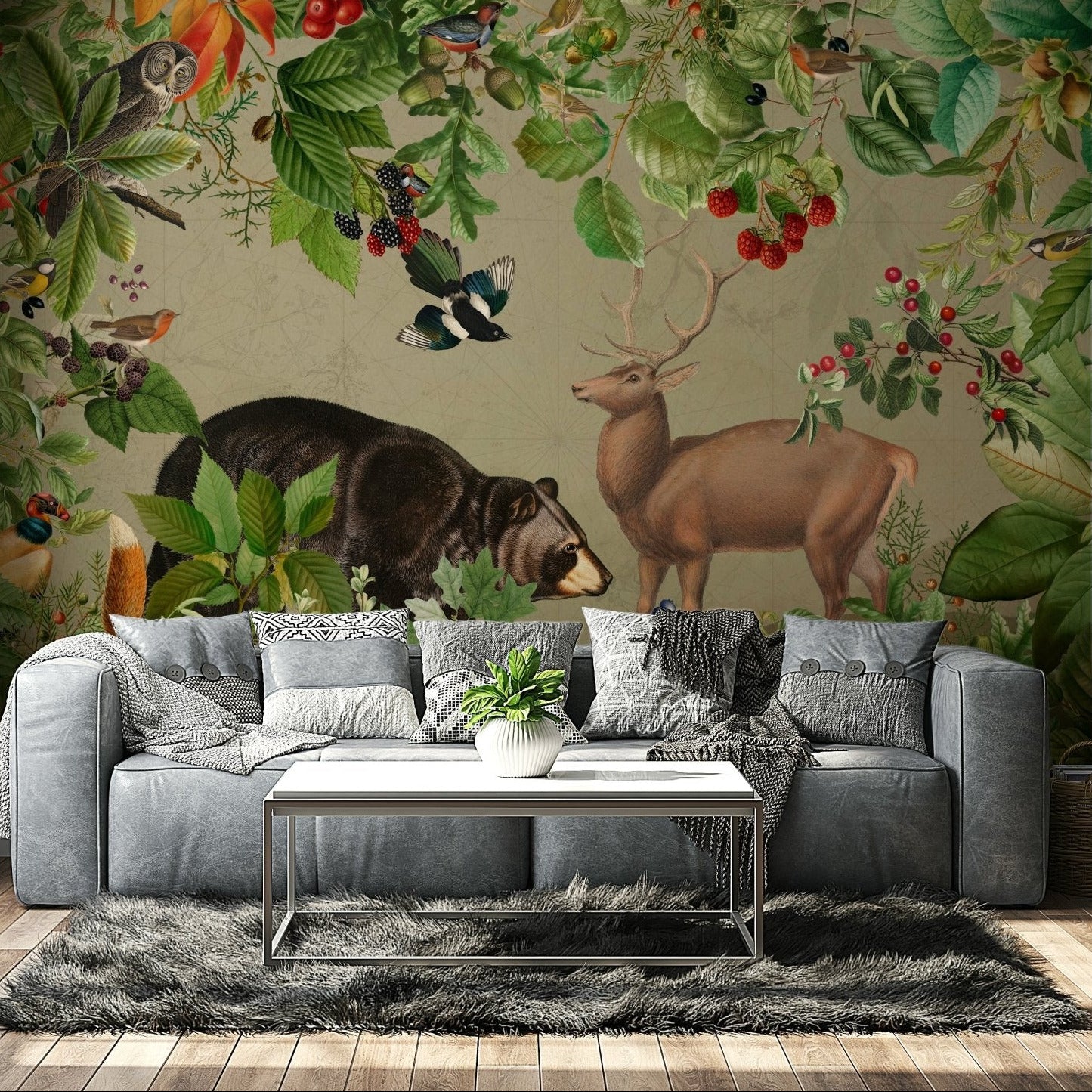 Nature-inspired mural with a dreamy wildwood scene, GD1214