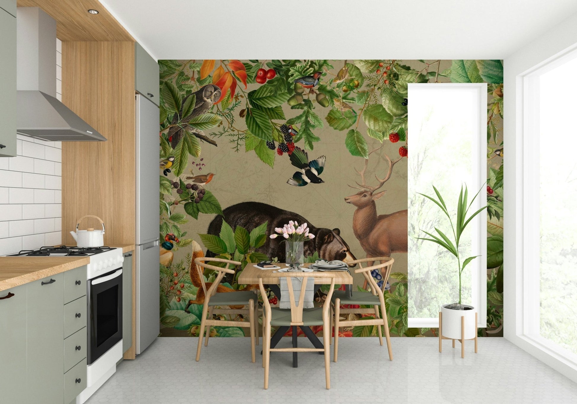 Enchanted woodland wallpaper in soft earthy tones, GD1214