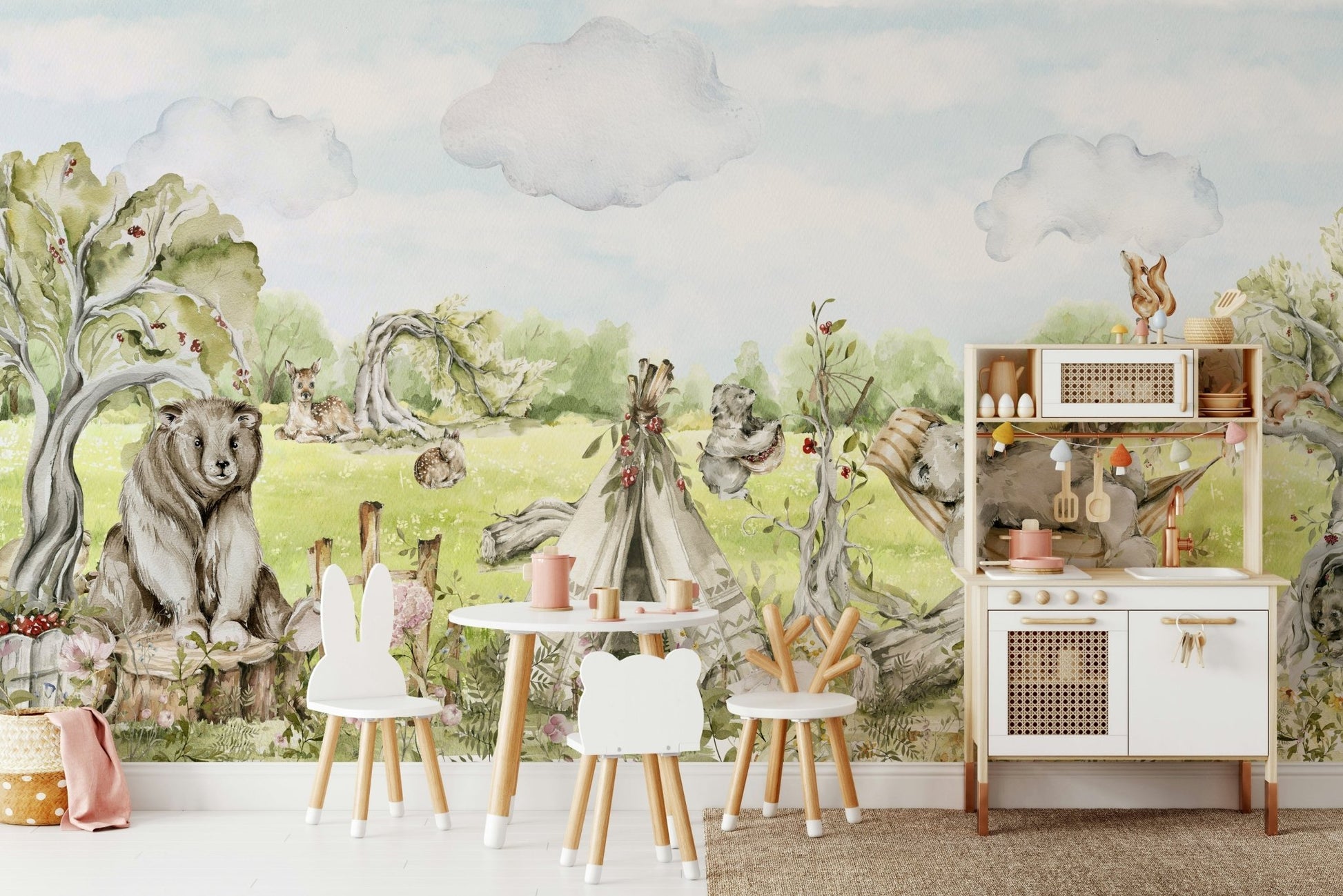 Detailed woodland wall art with trees and animals, GD1245