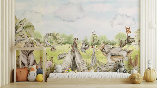 Whispers of the Woodland Wall Mural with trees

