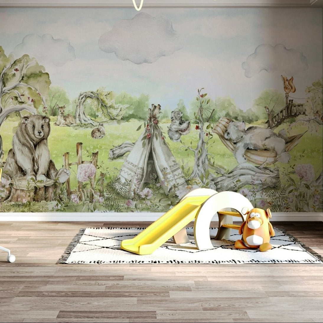Woodland creatures peeking from the trees mural, GD1245