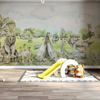 Woodland creatures peeking from the trees mural, GD1245