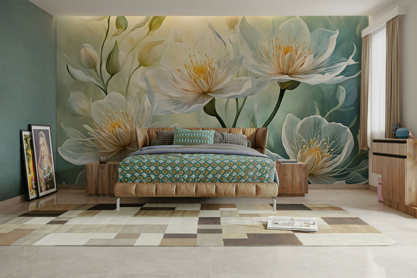 White wallpaper design ideal for living rooms


