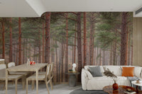 A wall mural featuring a forest scene.

