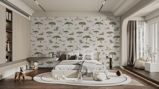 Nature-inspired white savannah wallpaper
