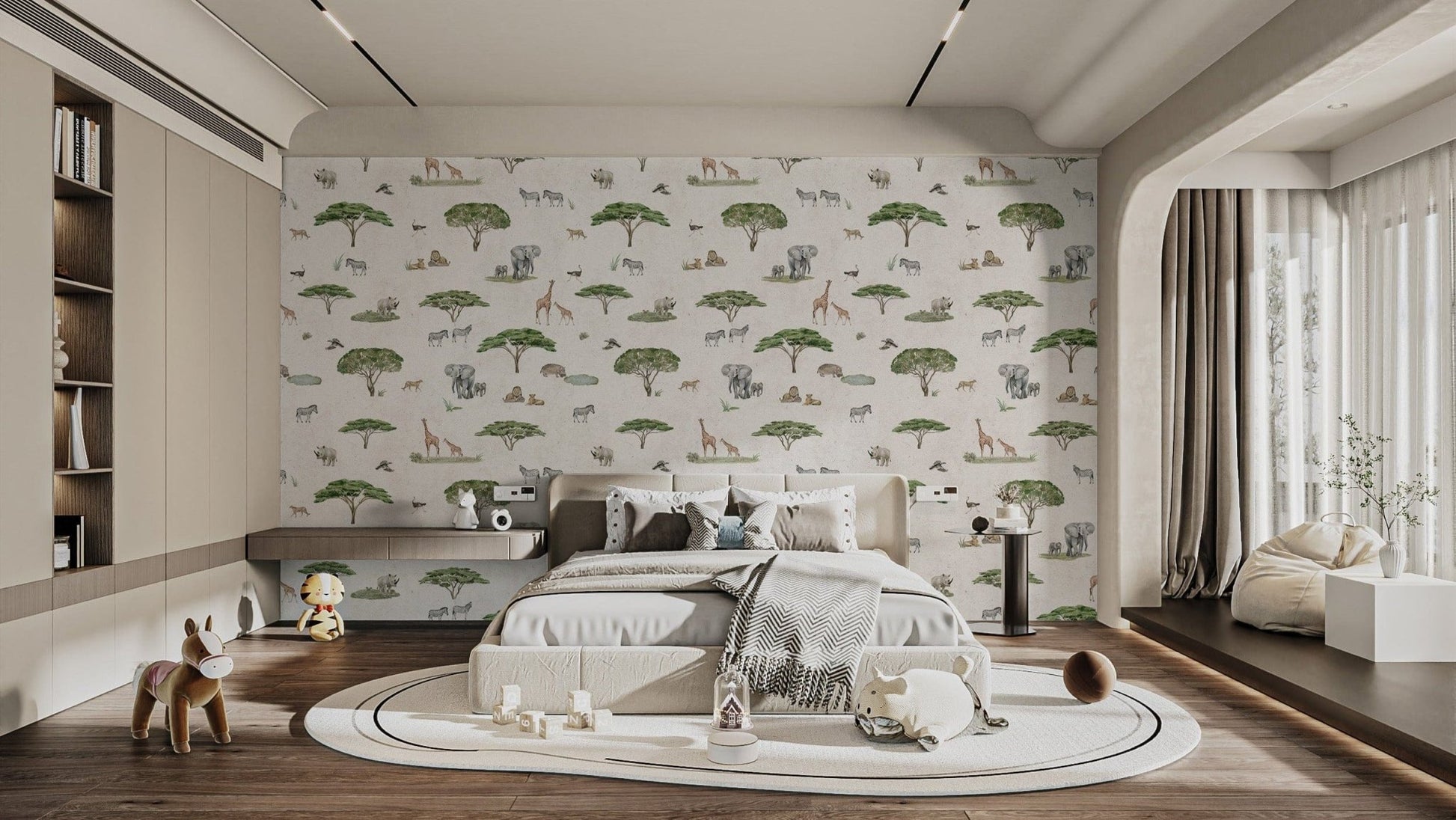 Nature-inspired white savannah wallpaper
