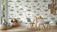 Giraffes and elephants safari wallpaper
