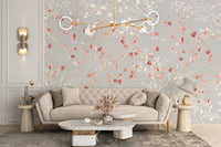 Elegant white and red floral wallpaper mural A155