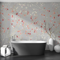 White and red flower wallpaper mural A155