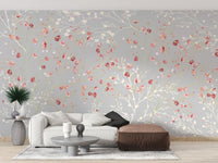 Beautiful white and red flower mural design A155
