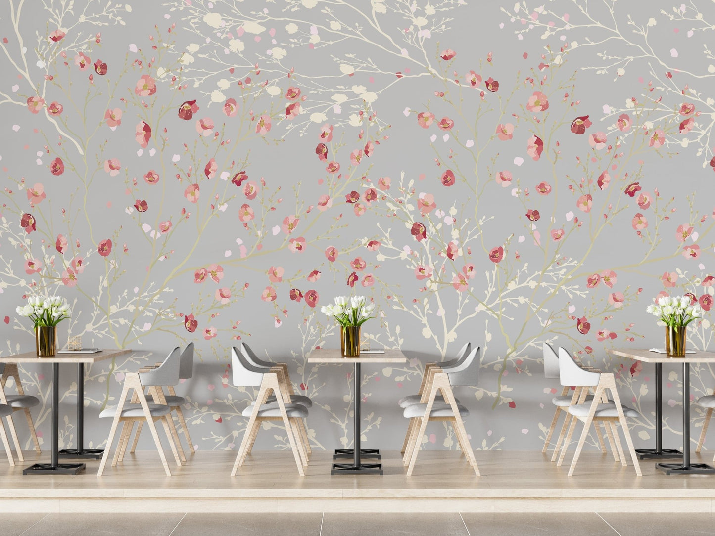 White and Red Flower wallpaper Mural A155