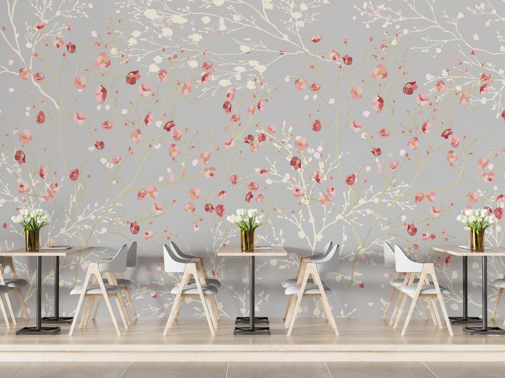 White and Red Flower wallpaper Mural A155