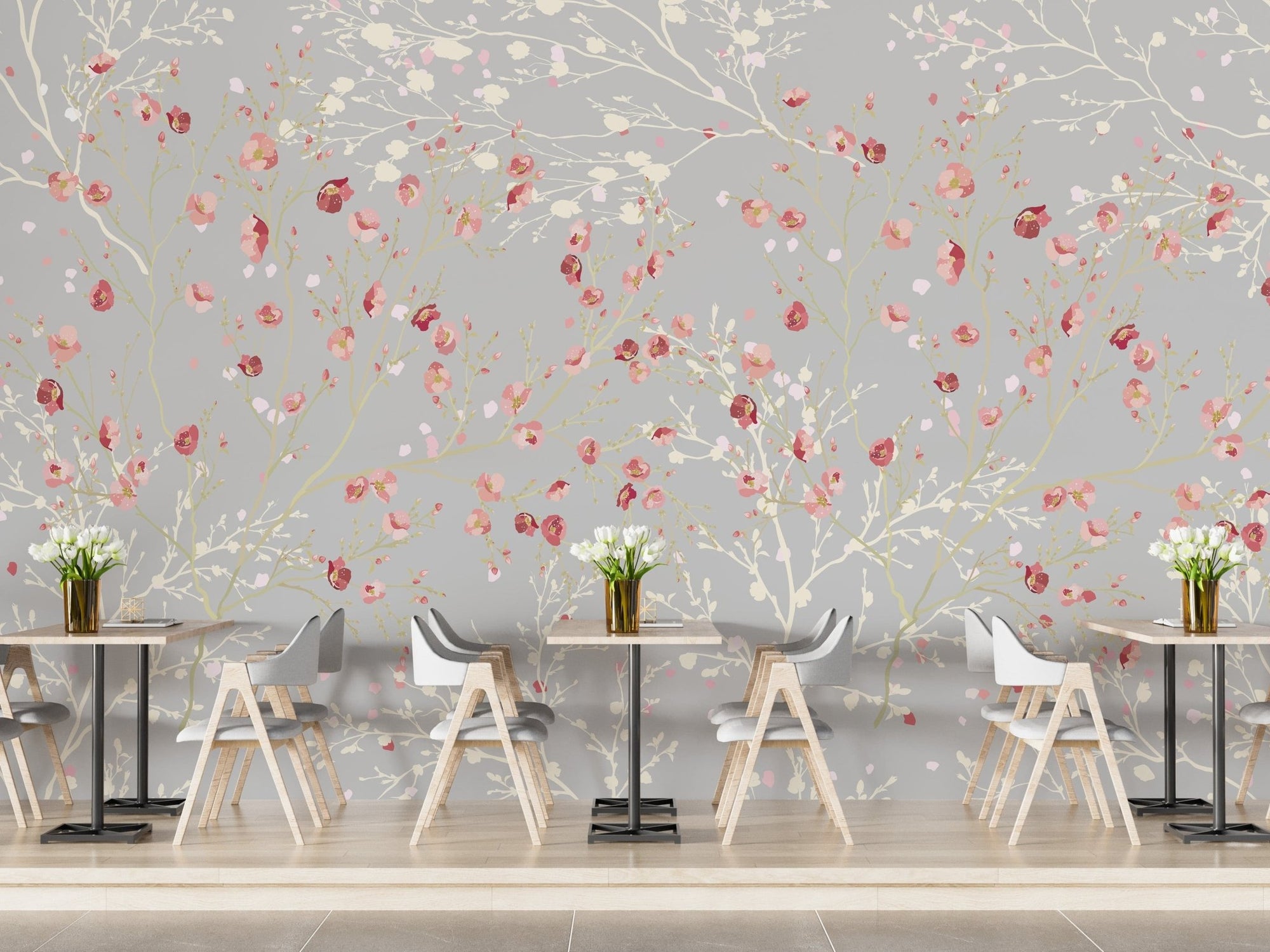White and Red Flower wallpaper Mural A155