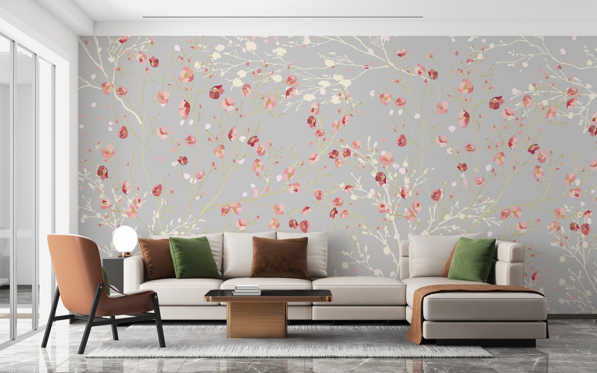 White and Red Flower wallpaper Mural - Giffywalls A155