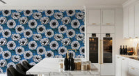 Botanical detail in White Anemone Garden wallpaper with layered petals