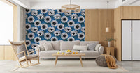 Decorative blue wallpaper with White Anemone Garden and soft floral forms