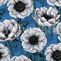 Dark blue background with White Anemone Garden wallpaper and bloom detail