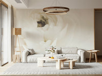 An artistic delicate bloom mural on minimalist wallpaper.