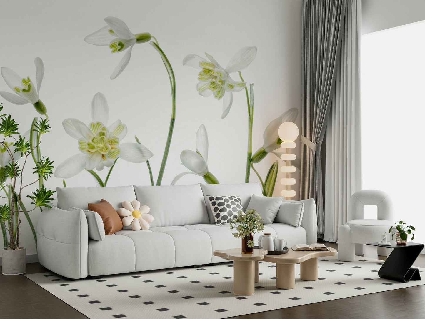 A serene subtle flower wall mural for your decor.

