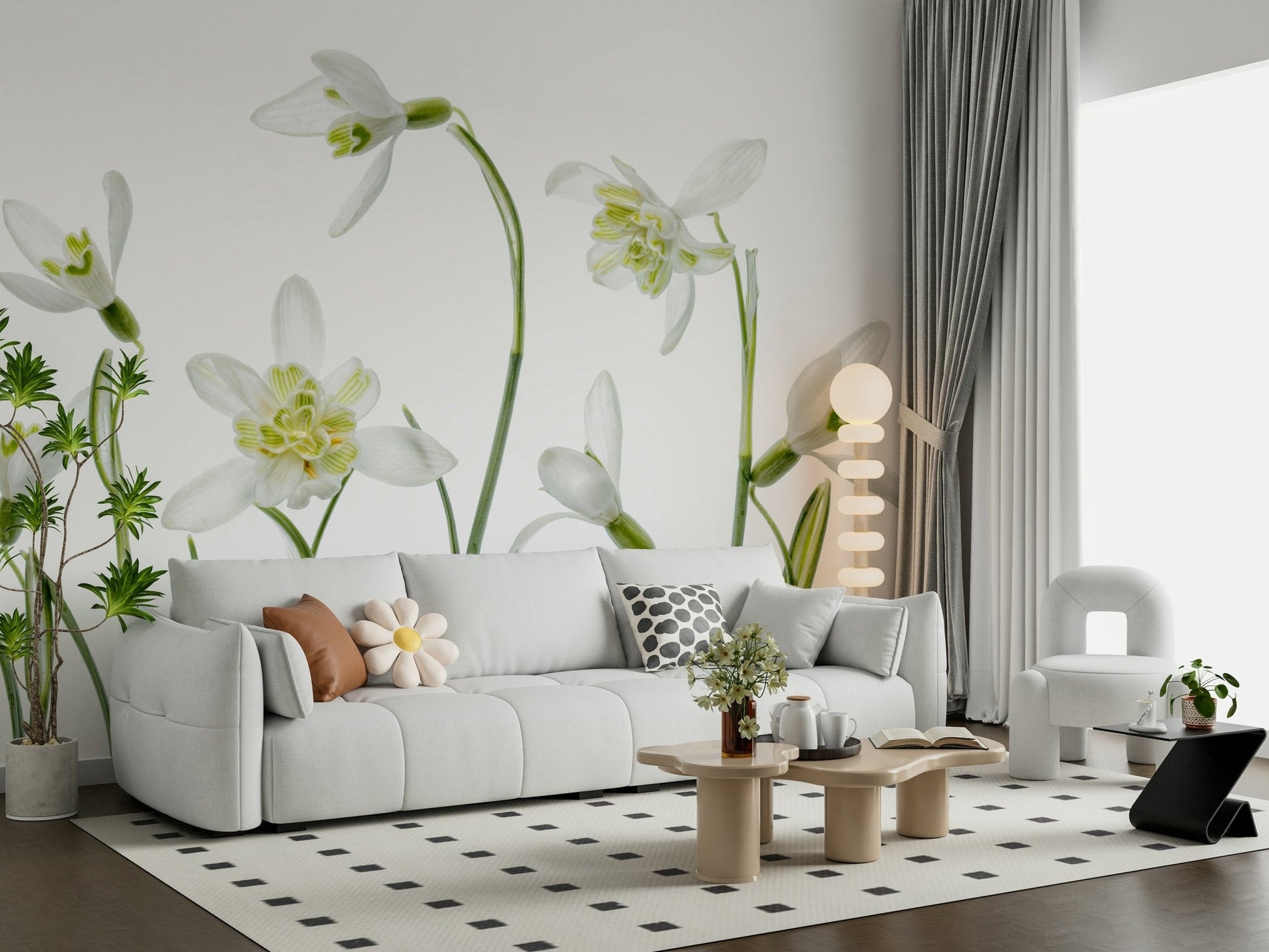 A serene subtle flower wall mural for your decor.

